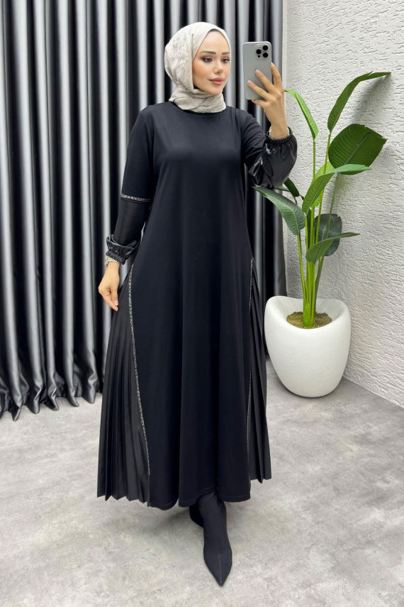 https://cdn.kalemenmoda.com/acelya-deri-detayli-elbise-3359-siyah-elbise-elbise-1661-50-O.jpg - Açelya Deri Detaylı Elbise 3359 Siyah - UZ
