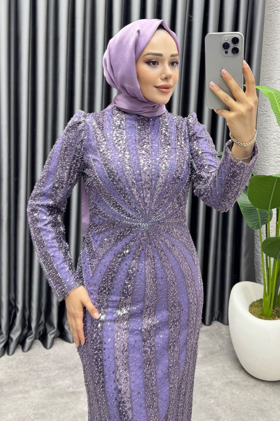 Afitap Tasarım Kalem Abiye 8038 Lila - YGS (1)