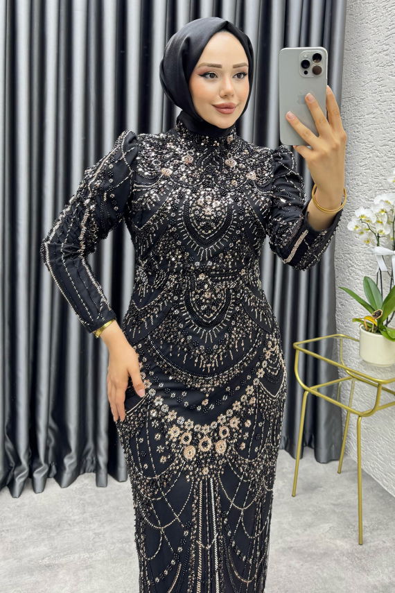 Asil Taş Detaylı Kalem Elbise 6648 Siyah - YGS (1)