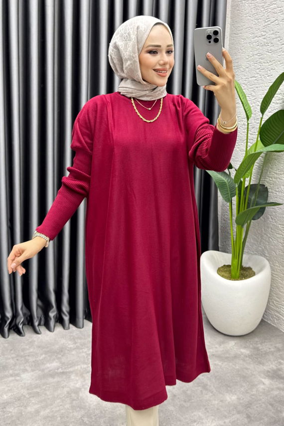  Basic Salaş Triko Tunik 2096 Bordo - UZ (1)