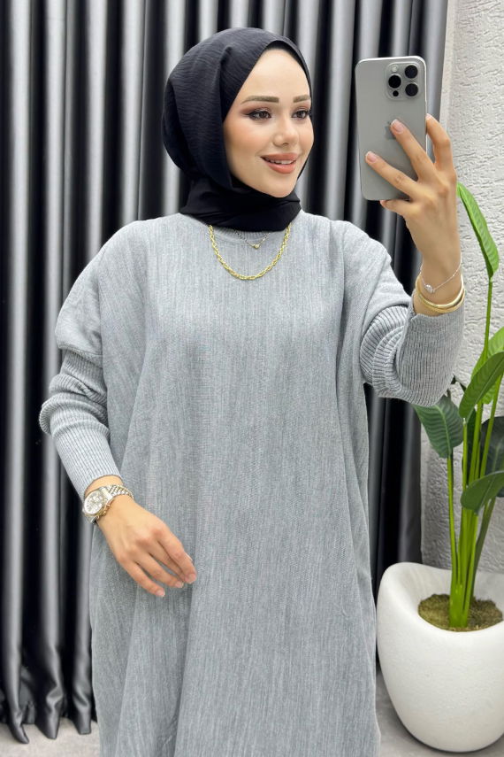  Basic Salaş Triko Tunik 2096 Gri - UZ (1)