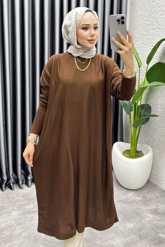  Basic Salaş Triko Tunik 2096 Kahve - UZ (1)