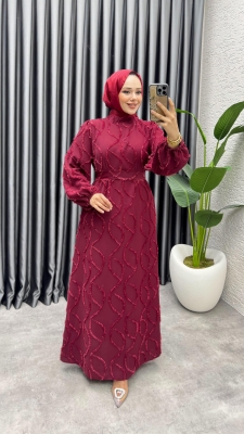 Bella Püsküllü Elbise 6223 Bordo - 1