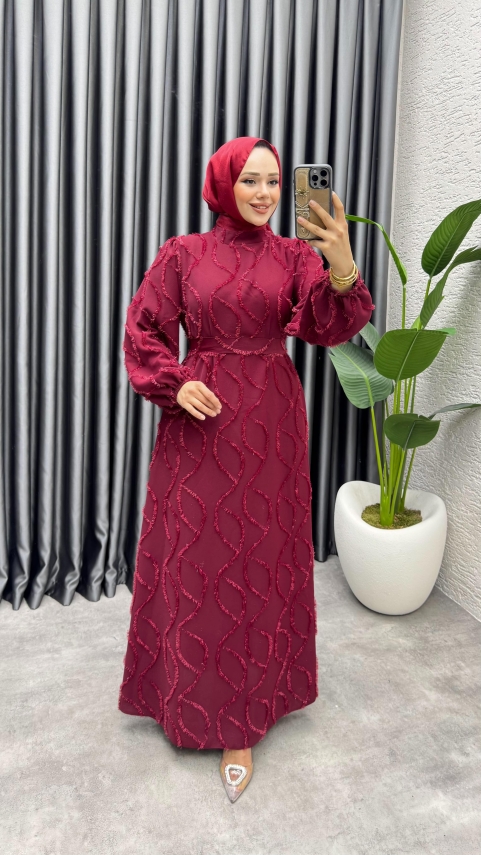 https://www.kalemenmoda.com/bella-puskullu-elbise-6223-bordo-elbise-elbise-889-26-O.jpg --- Bella Püsküllü Elbise 6223 Bordo - 1