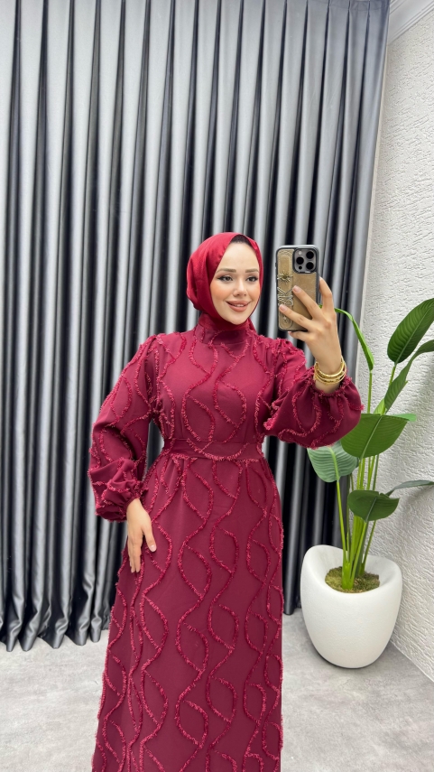 https://www.kalemenmoda.com/bella-puskullu-elbise-6223-bordo-elbise-elbise-891-26-O.jpg --- Bella Püsküllü Elbise 6223 Bordo - 3