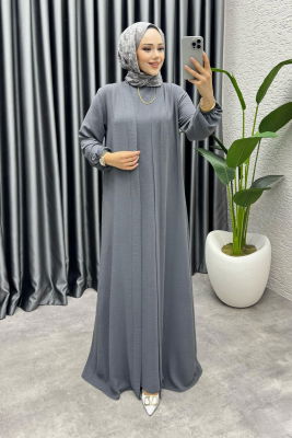 Betül İkili Abaya Elbise Takım 24686 Antrasit - 3