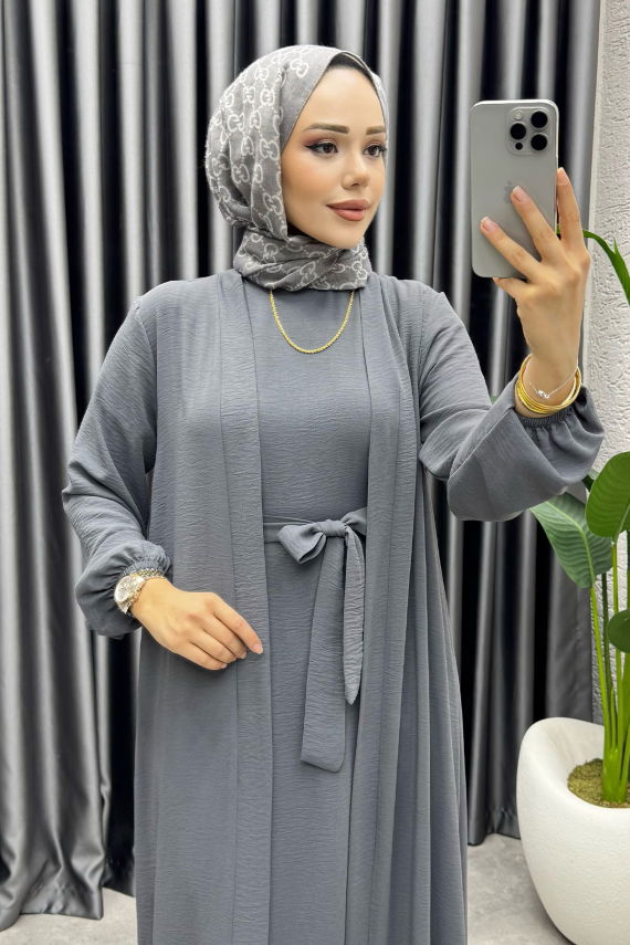 Betül İkili Abaya Elbise Takım 24686 Antrasit - VYS (1)