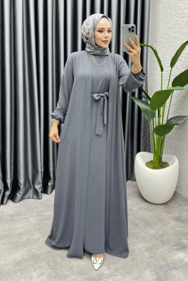 Betül İkili Abaya Elbise Takım 24686 Antrasit - 1