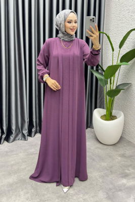 Betül İkili Abaya Elbise Takım 24686 Lila - 3