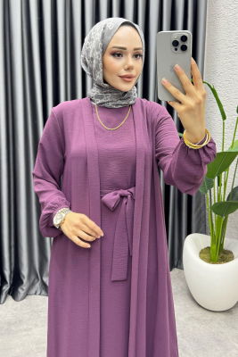 Betül İkili Abaya Elbise Takım 24686 Lila - 2
