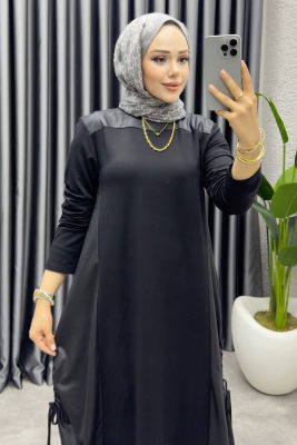 Deri Lak Elbise 1006 Siyah - 2