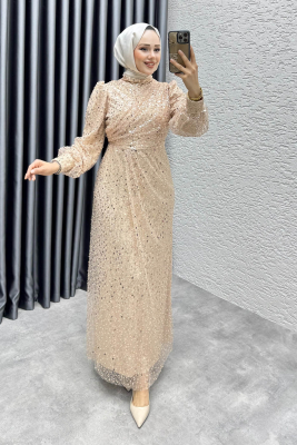 Drape İşlemeli Pullu Abiye 8012 Vizyon - 1