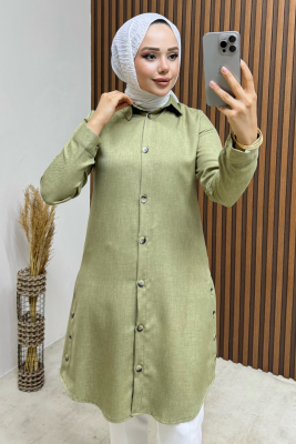 Düğme Aksesuarlı Gömlek Tunik 3047 Mint - 1