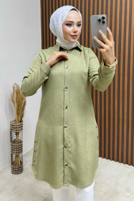 Düğme Aksesuarlı Gömlek Tunik 3047 Mint - 3