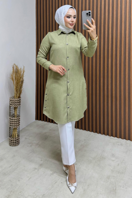 Düğme Aksesuarlı Gömlek Tunik 3047 Mint - 2