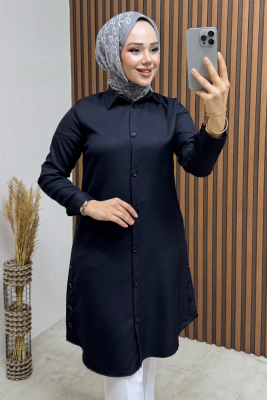Düğme Aksesuarlı Gömlek Tunik 3047 Siyah - 3