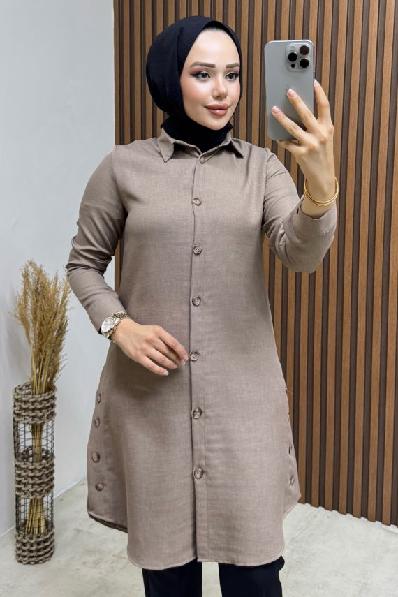 Düğme Aksesuarlı Gömlek Tunik 3047 Vizyon - YVZ (1)