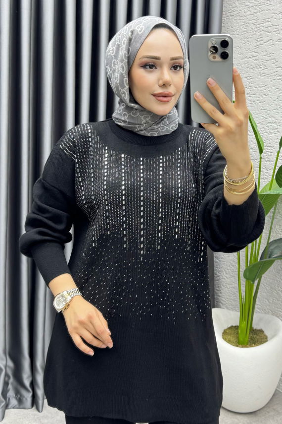 Elissa Taşlı Triko Takım 1109 Siyah - MT (1)