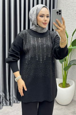 Elissa Taşlı Triko Takım 1109 Siyah - 3