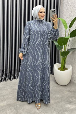 Eliza Püsküllü Elbise 6227 Gri - 3