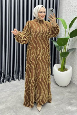 Eliza Püsküllü Elbise 6227 Kahve - 3