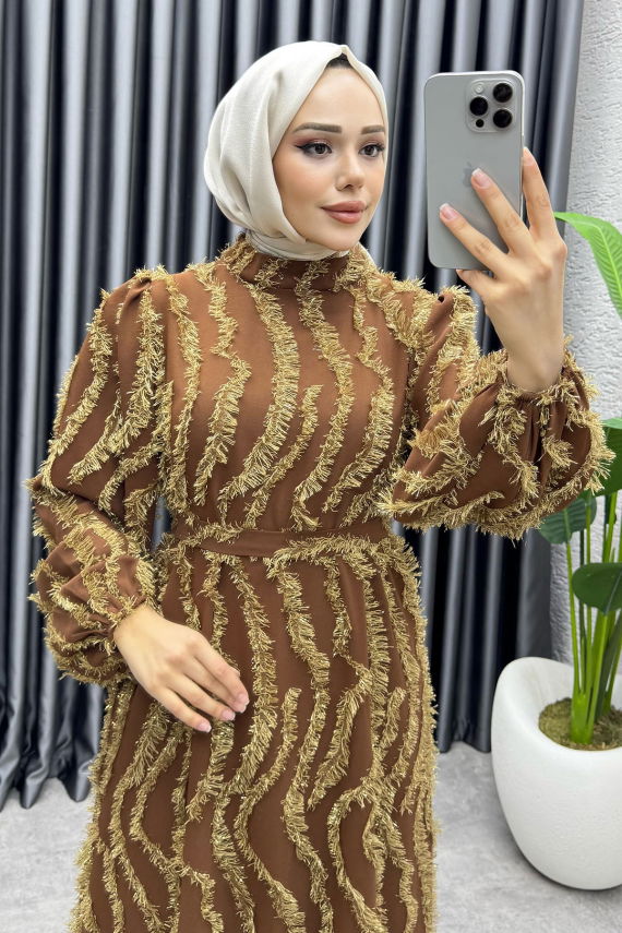 Eliza Püsküllü Elbise 6227 Kahve - NWS (1)