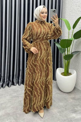 Eliza Püsküllü Elbise 6227 Kahve - 1