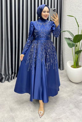 Elsa Taş Detaylı Saten Abiye 6635 Laci - 1