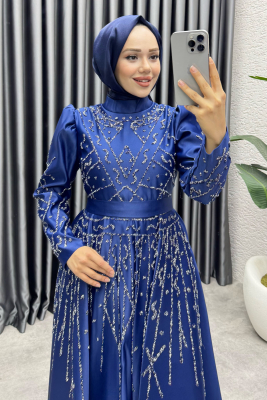 Elsa Taş Detaylı Saten Abiye 6635 Laci - 2