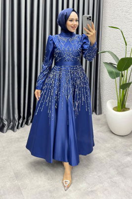 Elsa Taş Detaylı Saten Abiye 6635 Laci - 3