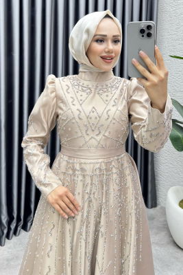 Elsa Taş Detaylı Saten Abiye 6635 Vizyon - 2