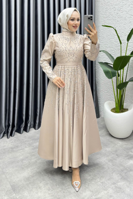 Elsa Taş Detaylı Saten Abiye 6635 Vizyon - 3