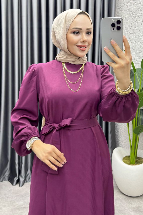 Eteği Volanlı Krep Elbise 1002 Bordo - YGS (1)