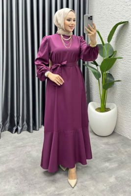Eteği Volanlı Krep Elbise 1002 Bordo - 3