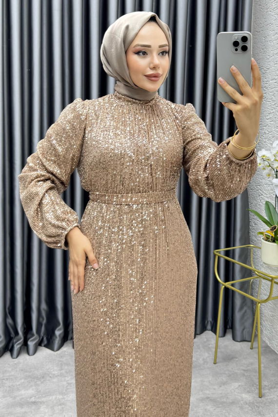 Gülçe Eteği Volanlı Payet Elbise 6651 Vizyon - YGS (1)