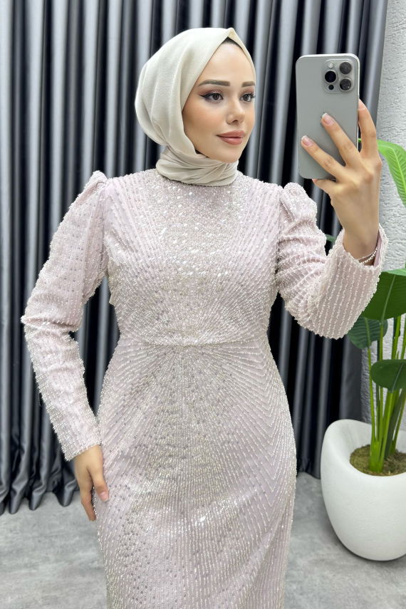 Feray Tasarım Kalem Abiye 8037 Pudra - YGS (1)