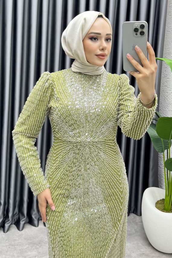 Feray Tasarım Kalem Abiye 8037 Yağ Yeşili - YGS (1)