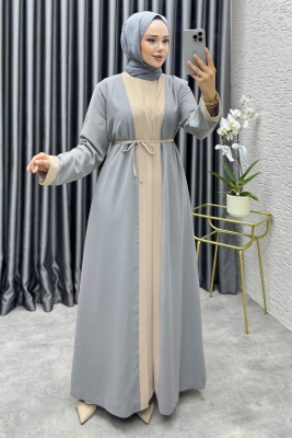 Garni Detaylı İkili Abaya Takım 6220 Gri - 1