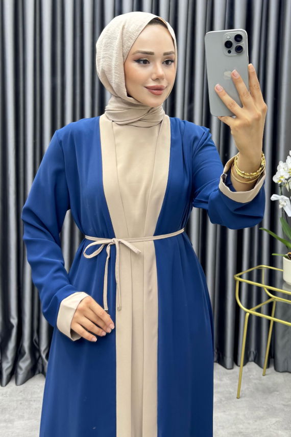 Garni Detaylı İkili Abaya Takım 6220 İndigo - NWS (1)