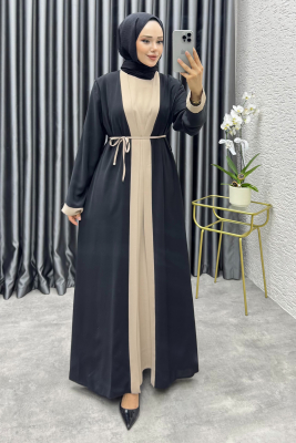 Garni Detaylı İkili Abaya Takım 6220 Siyah - 1