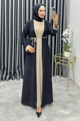 Garni Detaylı İkili Abaya Takım 6220 Siyah - 3