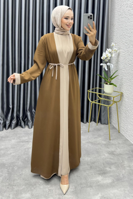 Garni Detaylı İkili Abaya Takım 6220 Taba - 1