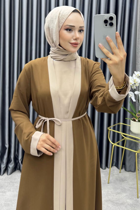 Garni Detaylı İkili Abaya Takım 6220 Taba - NWS (1)
