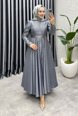 Gökçe Taş İşlemeli Abiye 6636 Antrasit - 3