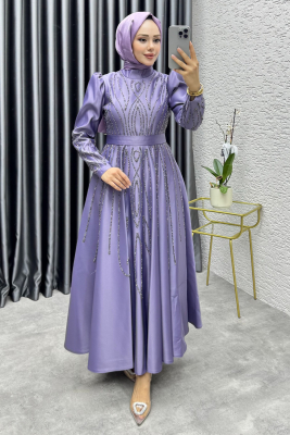 Gökçe Taş İşlemeli Abiye 6636 Lila - 3