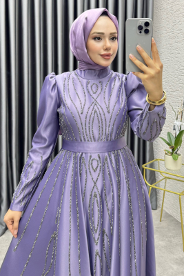 Gökçe Taş İşlemeli Abiye 6636 Lila - 2