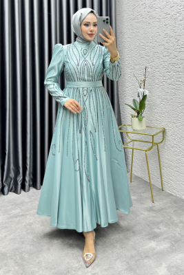 Gökçe Taş İşlemeli Abiye 6636 Mint - 1