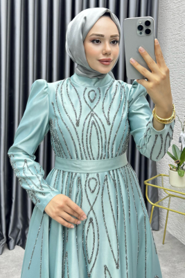 Gökçe Taş İşlemeli Abiye 6636 Mint - 2