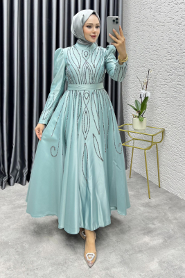 Gökçe Taş İşlemeli Abiye 6636 Mint - 3