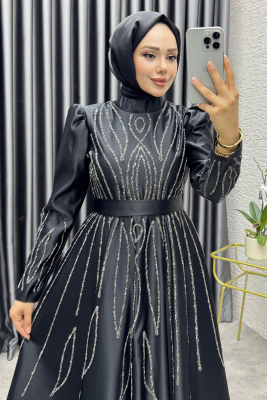 Gökçe Taş İşlemeli Abiye 6636 Siyah - 2